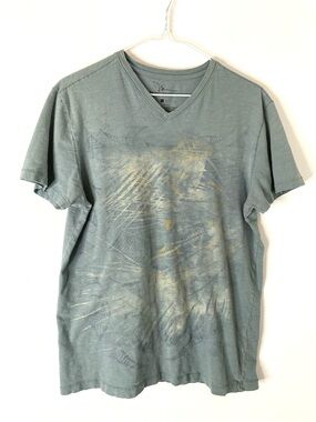 Marc Anthony Blue Green Distressed Abstract Graphic V Neck 100% Cotton Tee